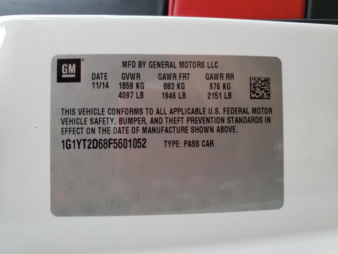 Photo 10 from auction – 2015 CHEVROLET CORVETTE Z with VIN 1G1YT2D68F5601052