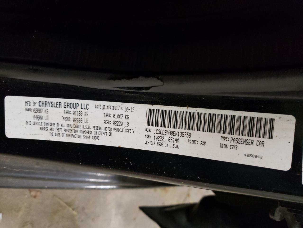 Photo 10 from auction – 2014 DODGE AVENGER SE with VIN 1C3CDZAB0EN139758