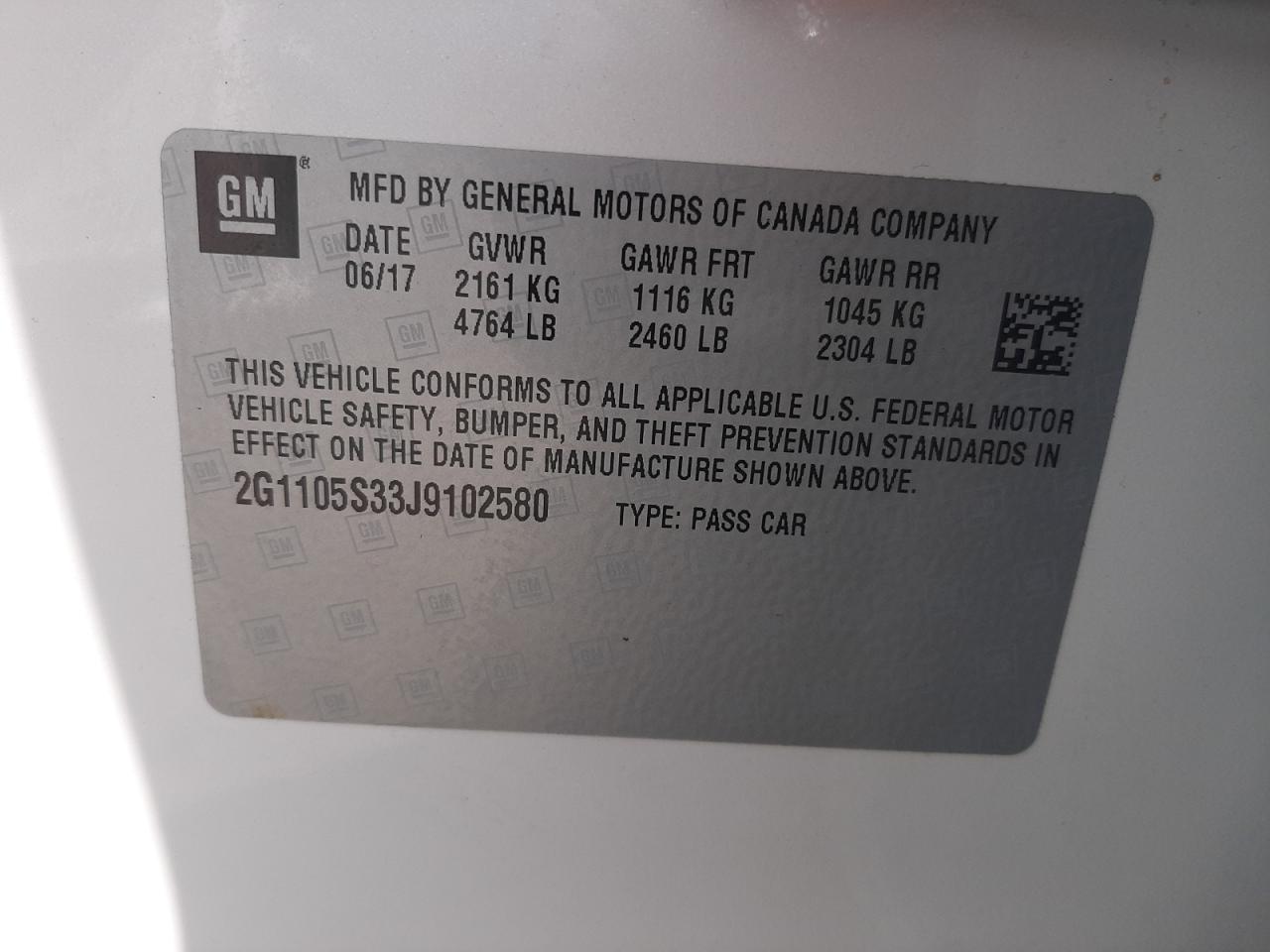 Photo 10 from auction – 2018 CHEVROLET IMPALA LT with VIN 2G1105S33J9102580