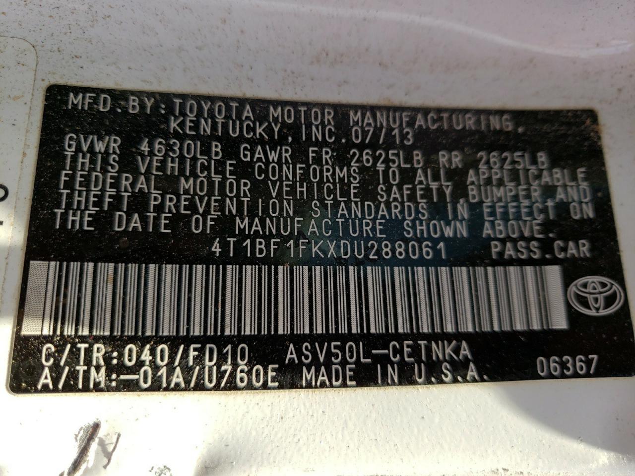 Photo 10 from auction – 2013 TOYOTA CAMARY with VIN 4T1BF1FKXDU288061