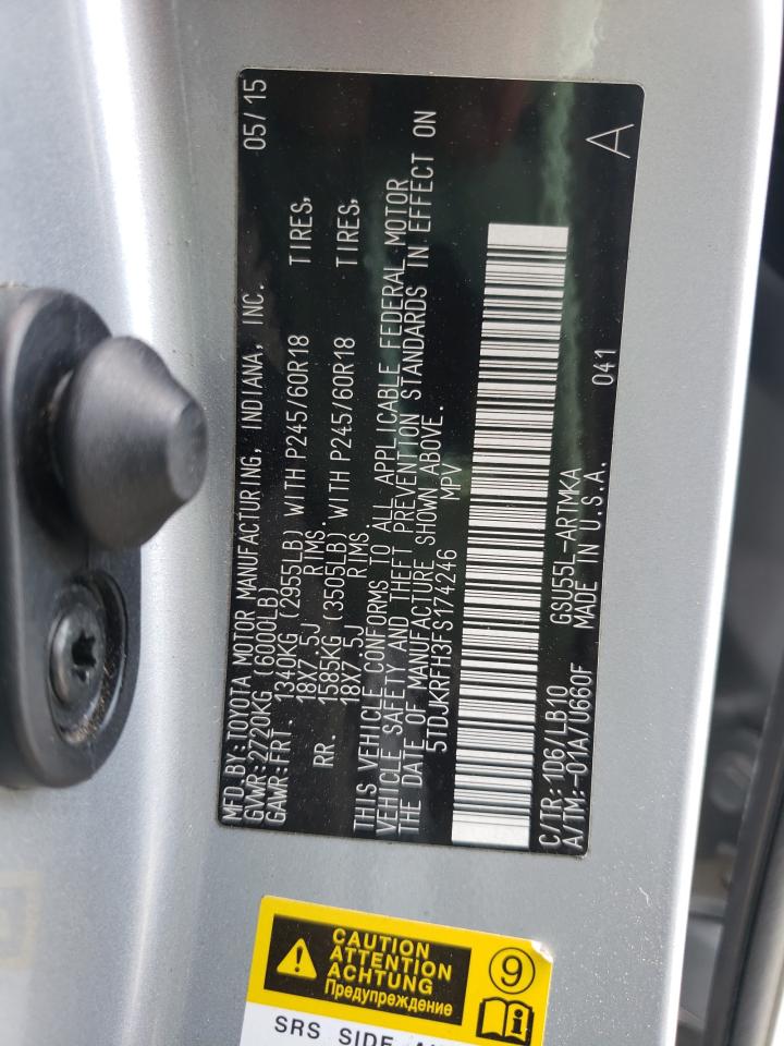 Photo 10 from auction – 2015 TOYOTA HIGHLANDER with VIN 5TDJKRFH3FS174246