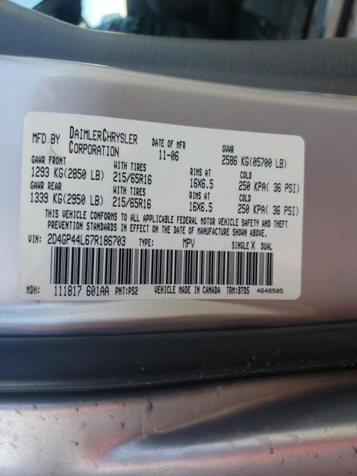 Photo 10 from auction – 2007 DODGE GRAND CARA with VIN 2D4GP44L67R186703