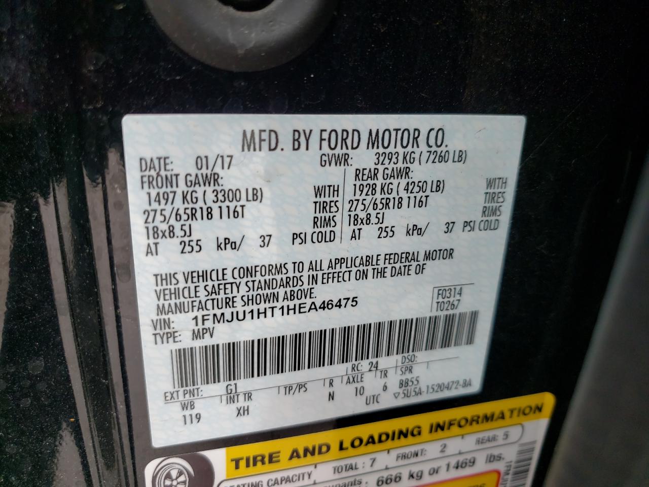 Photo 10 from auction – 2017 FORD EXPEDITION with VIN 1FMJU1HT1HEA46475