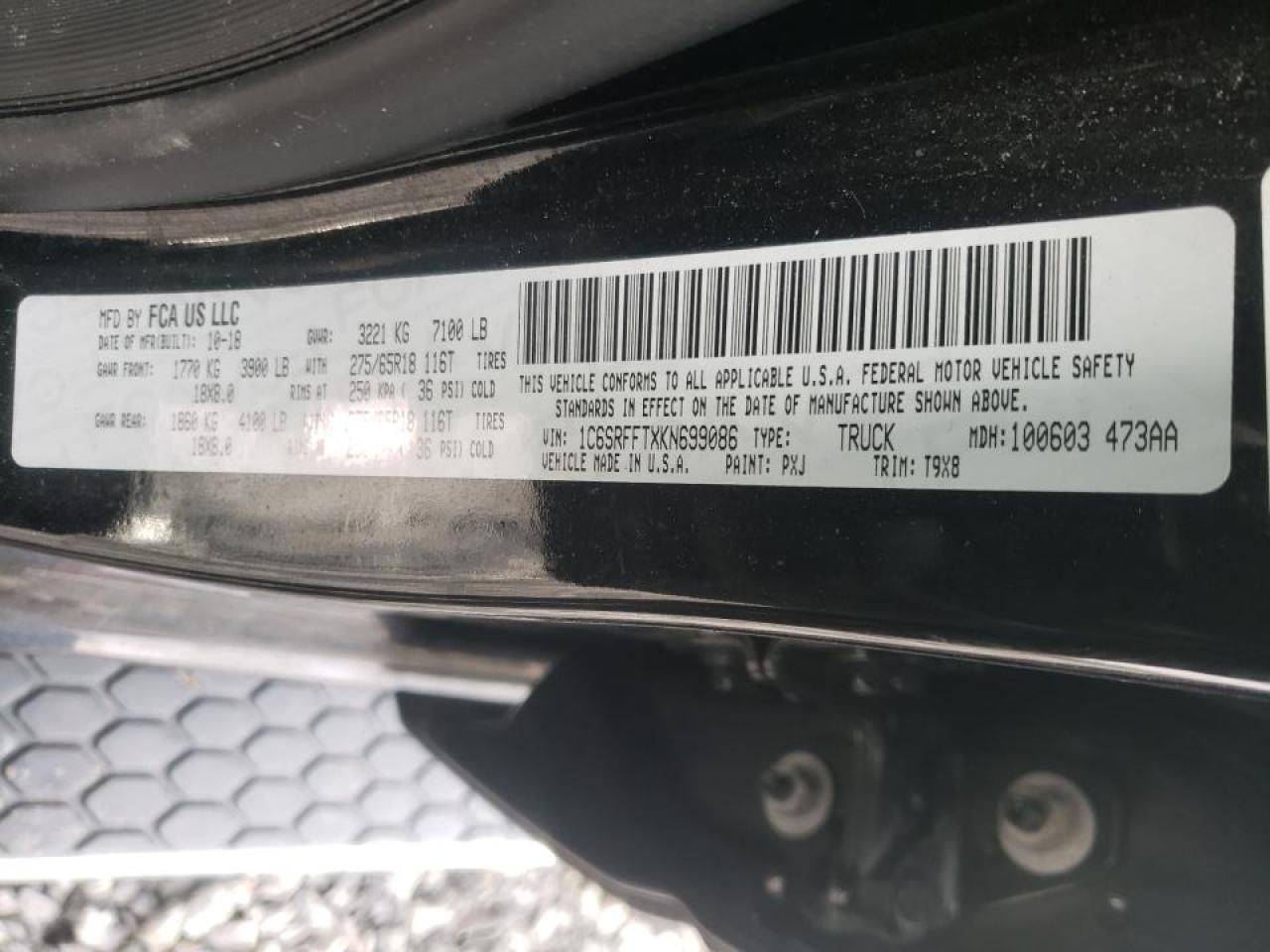 Photo 10 from auction – 2019 RAM 1500 BIG H with VIN 1C6SRFFTXKN699086