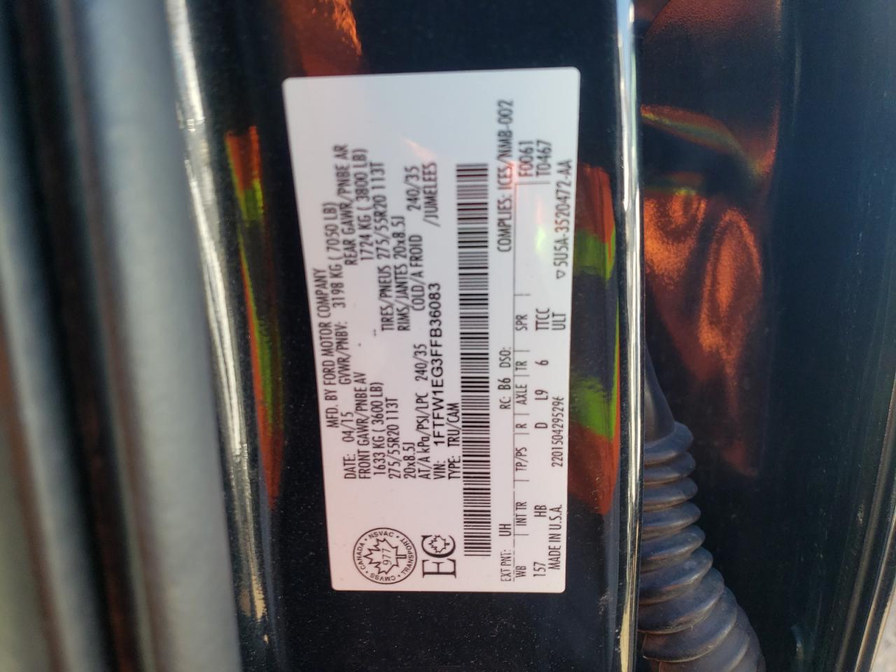 Photo 10 from auction – 2015 FORD F150 SUPER with VIN 1FTFW1EG3FFB36083