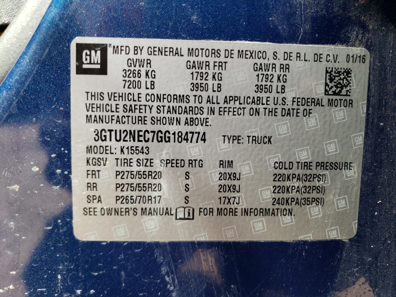 Photo 10 from auction – 2016 GMC SIERRA K15 with VIN 3GTU2NEC7GG184774