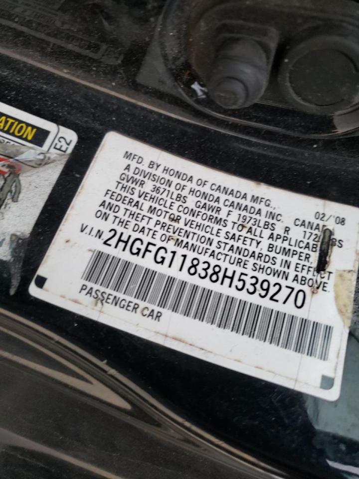 Photo 10 from auction – 2008 HONDA CIVIC EX with VIN 2HGFG11838H539270