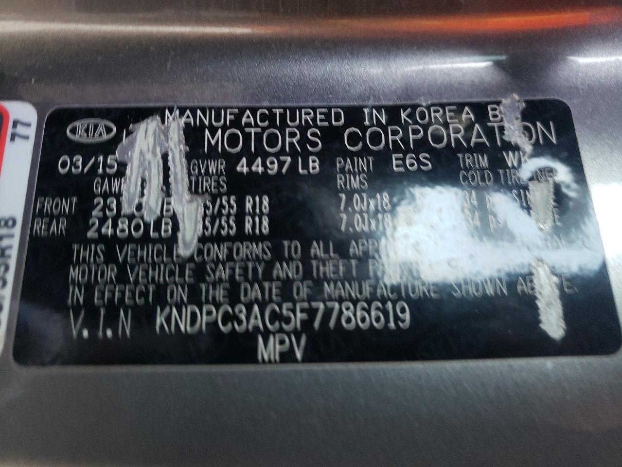 Photo 10 from auction – 2015 KIA SPORTAGE E with VIN KNDPC3AC5F7786619