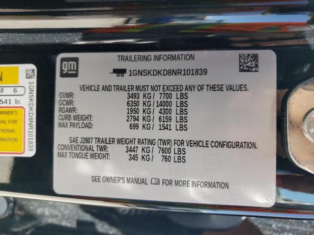 Photo 10 from auction – 2022 CHEVROLET SUBURBAN with VIN 1GNSKDKD8NR101839