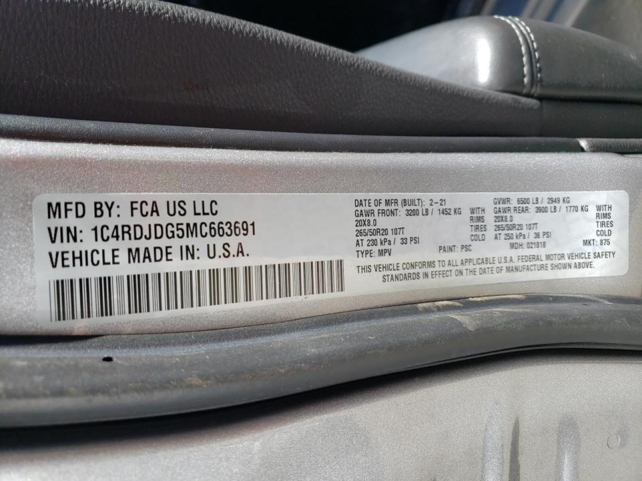 صورة رقم 10 من المزاد - 2021 DODGE DURANGO GT مع VIN 1C4RDJDG5MC663691