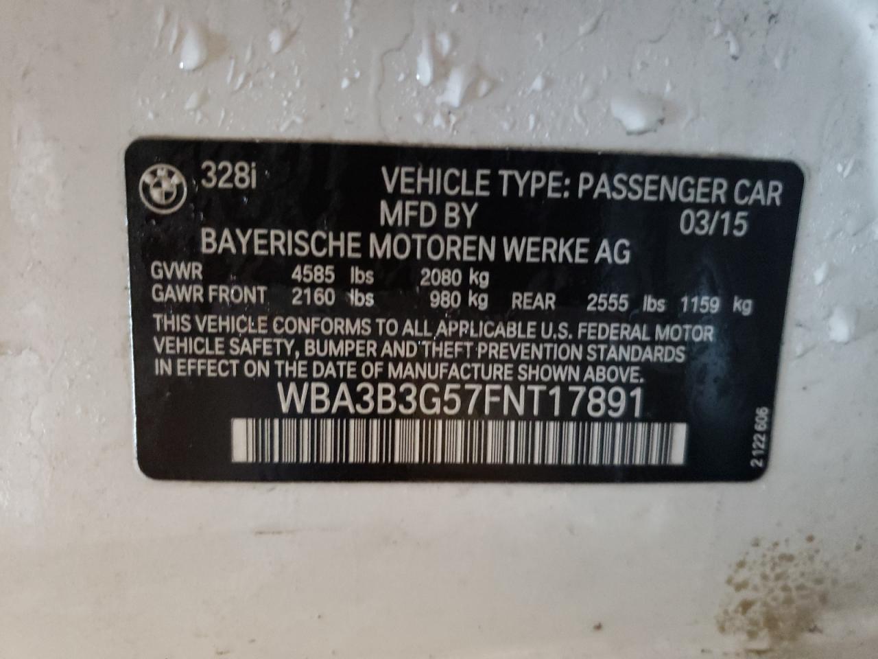 Photo 10 from auction – 2015 BMW 328 XI with VIN WBA3B3G57FNT17891