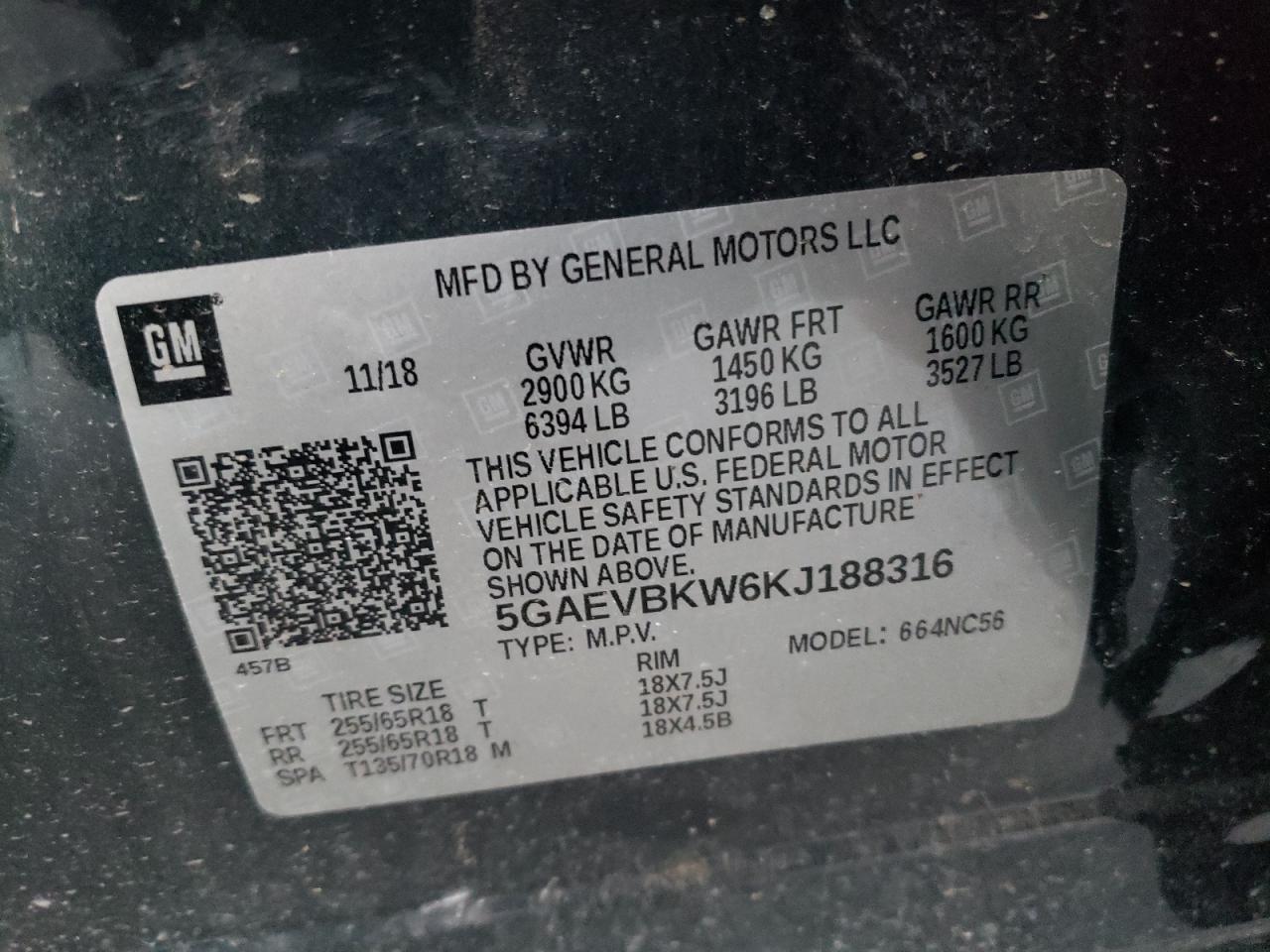 Photo 10 from auction – 2019 BUICK ENCLAVE PR with VIN 5GAEVBKW6KJ188316