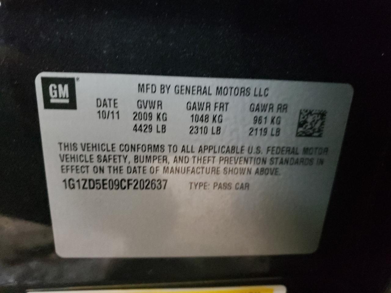 Photo 10 from auction – 2012 CHEVROLET MALIBU 2LT with VIN 1G1ZD5E09CF202637