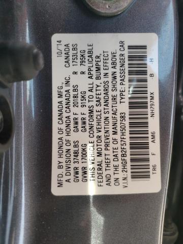 Photo 10 from auction – 2015 HONDA CIVIC with VIN 2HGFB2F57FH507583