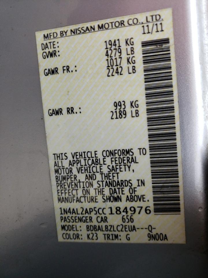 Photo 10 from auction – 2012 NISSAN ALTIMA BAS with VIN 1N4AL2AP5CC184976