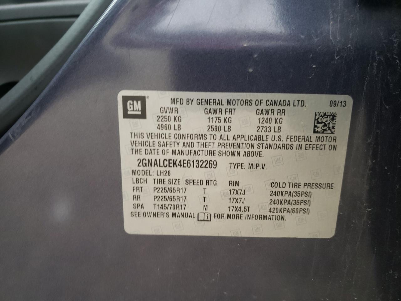 Photo 10 from auction – 2014 CHEVROLET EQUINOX LT with VIN 2GNALCEK4E6132269