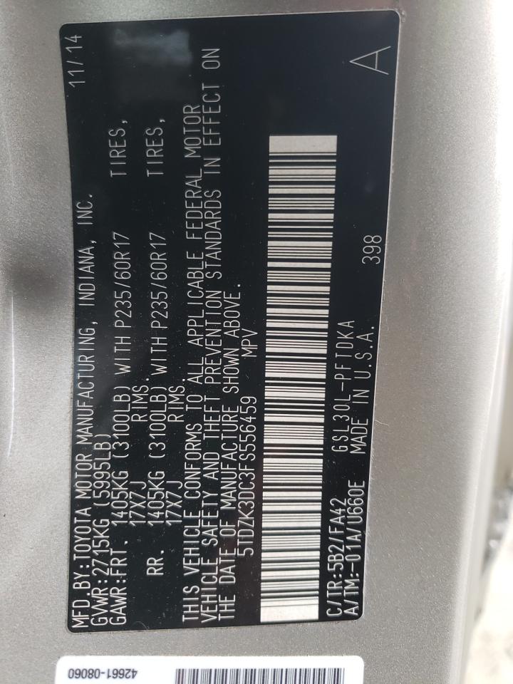 Photo 10 from auction – 2015 TOYOTA SIENNA with VIN 5TDZK3DC3FS556459