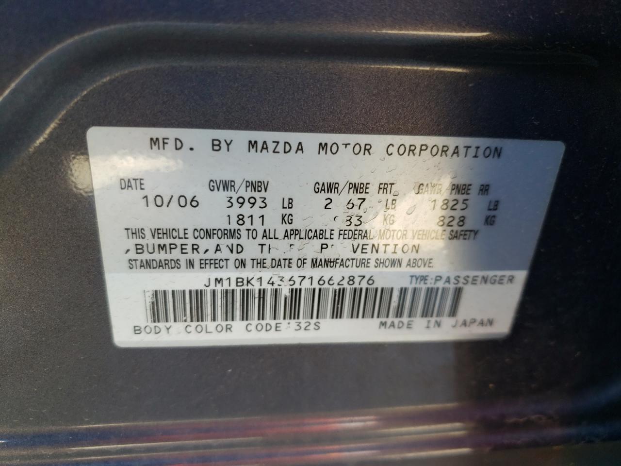 Photo 10 from auction – 2007 MAZDA 3 HATCHBAC with VIN JM1BK143671662876
