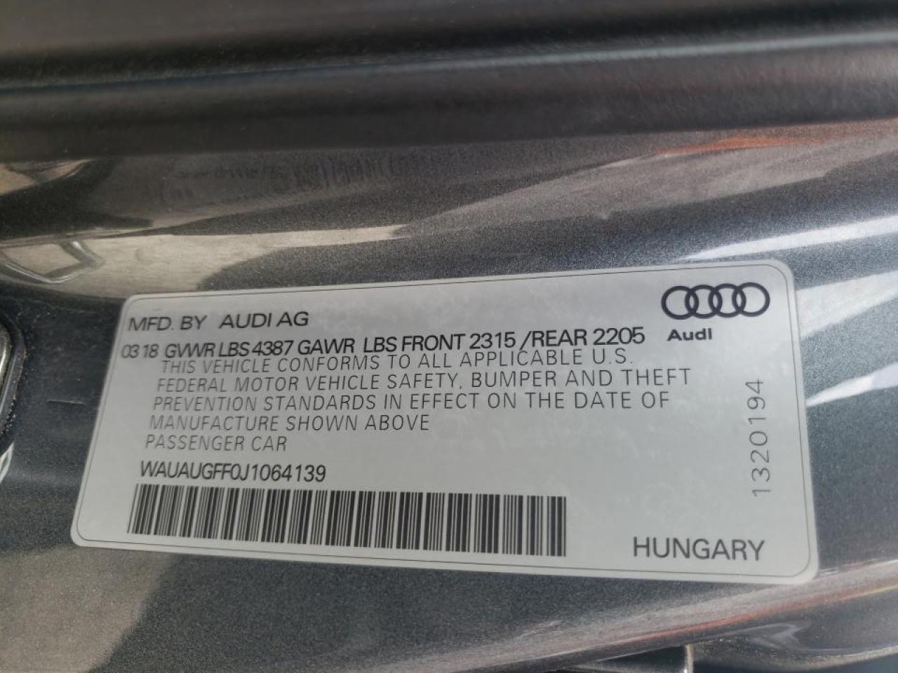Photo 10 from auction – 2018 AUDI A3 PREMIUM with VIN WAUAUGFF0J1064139