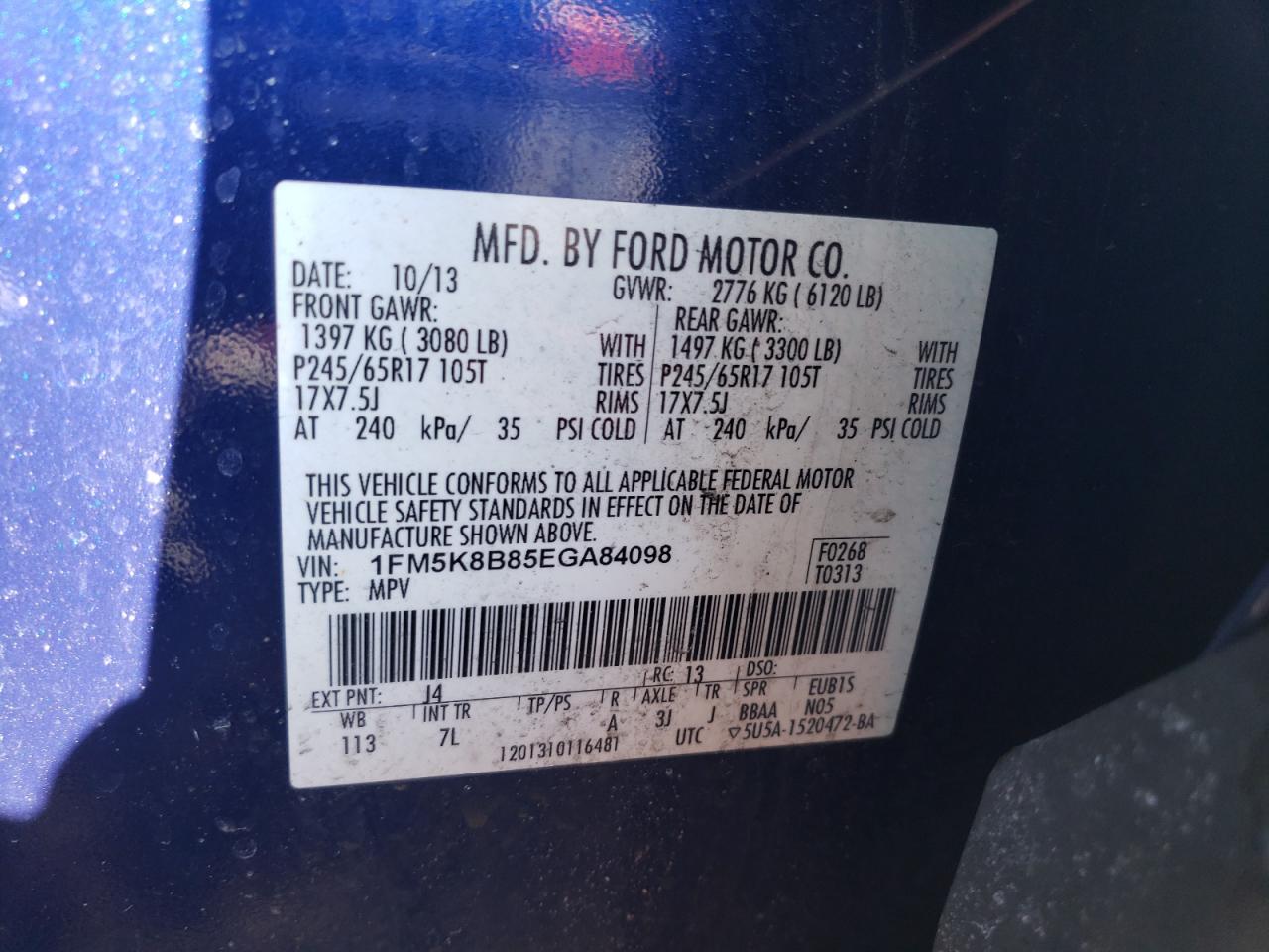 Photo 10 from auction – 2014 FORD EXPLORER with VIN 1FM5K8B85EGA84098
