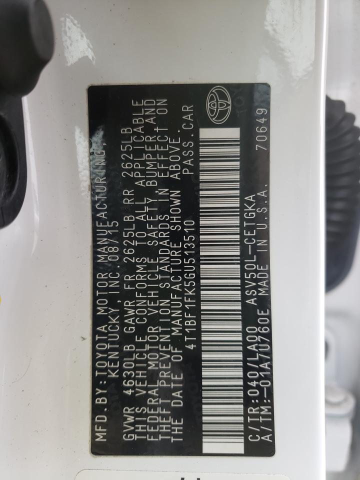 Photo 10 from auction – 2016 TOYOTA CAMRY LE with VIN 4T1BF1FK5GU513510