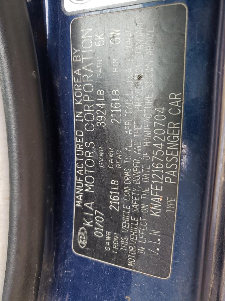 Photo 10 from auction – 2007 KIA SPECTRA EX with VIN KNAFE121675420704