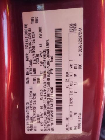 Photo 10 from auction – 2017 FORD F250 SUPER with VIN 1FT7W2BT6HEF11436