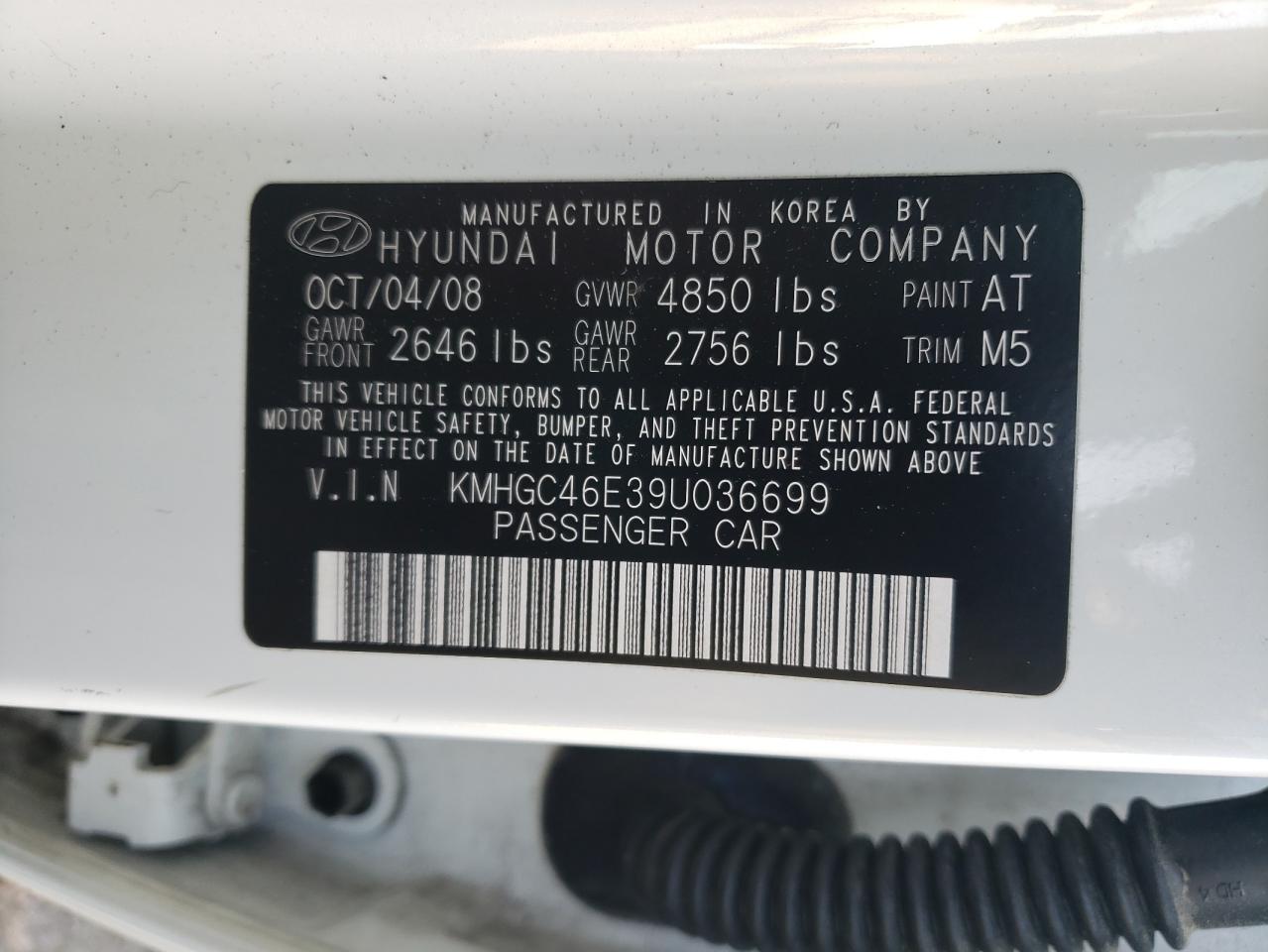 Photo 10 from auction – 2009 HYUNDAI GENESIS 3. with VIN KMHGC46E39U036699