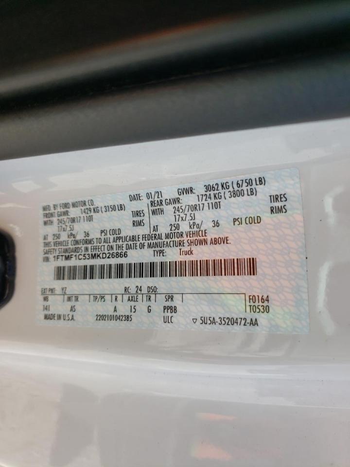 Photo 10 from auction – 2021 FORD F150 with VIN 1FTMF1C53MKD26866