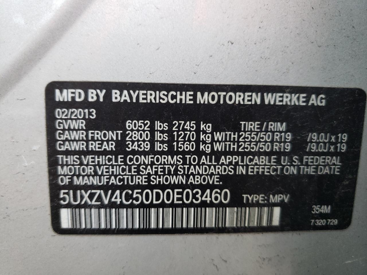 Photo 10 from auction – 2013 BMW X5 XDRIVE3 with VIN 5UXZV4C50D0E03460