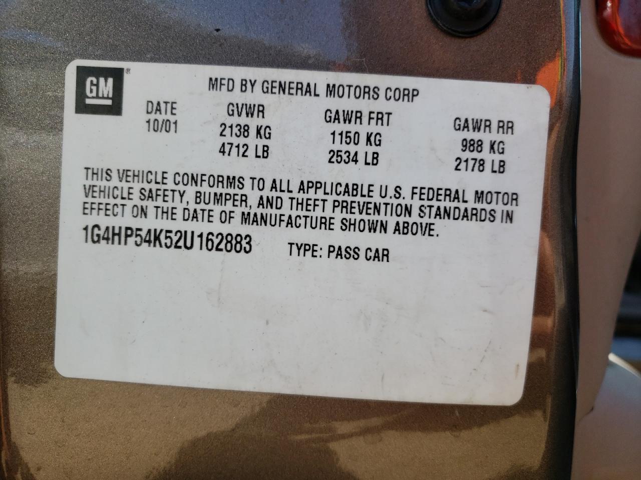 Photo 10 from auction – 2002 BUICK LESABRE CU with VIN 1G4HP54K52U162883