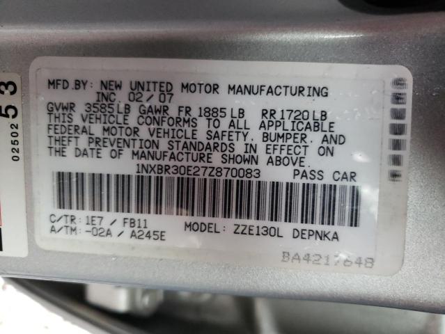 Photo 10 from auction – 2007 TOYOTA COROLLA CE with VIN 1NXBR30E27Z870083