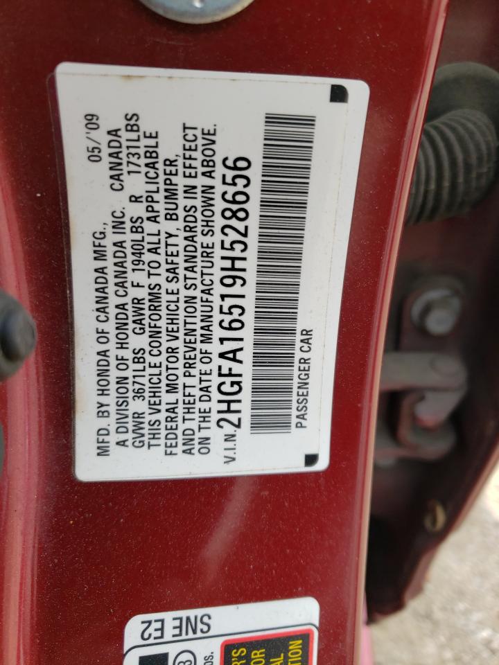 Photo 10 from auction – 2009 HONDA CIVIC LX with VIN 2HGFA16519H528656