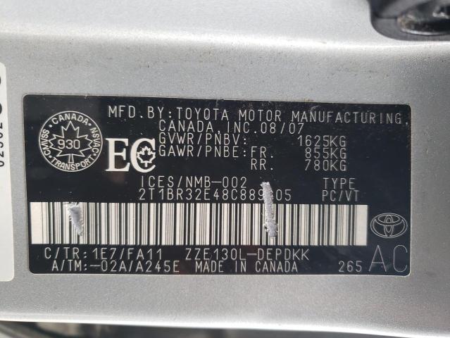 Photo 10 from auction – 2008 TOYOTA COROLLA CE with VIN 2T1BR32E48C889105