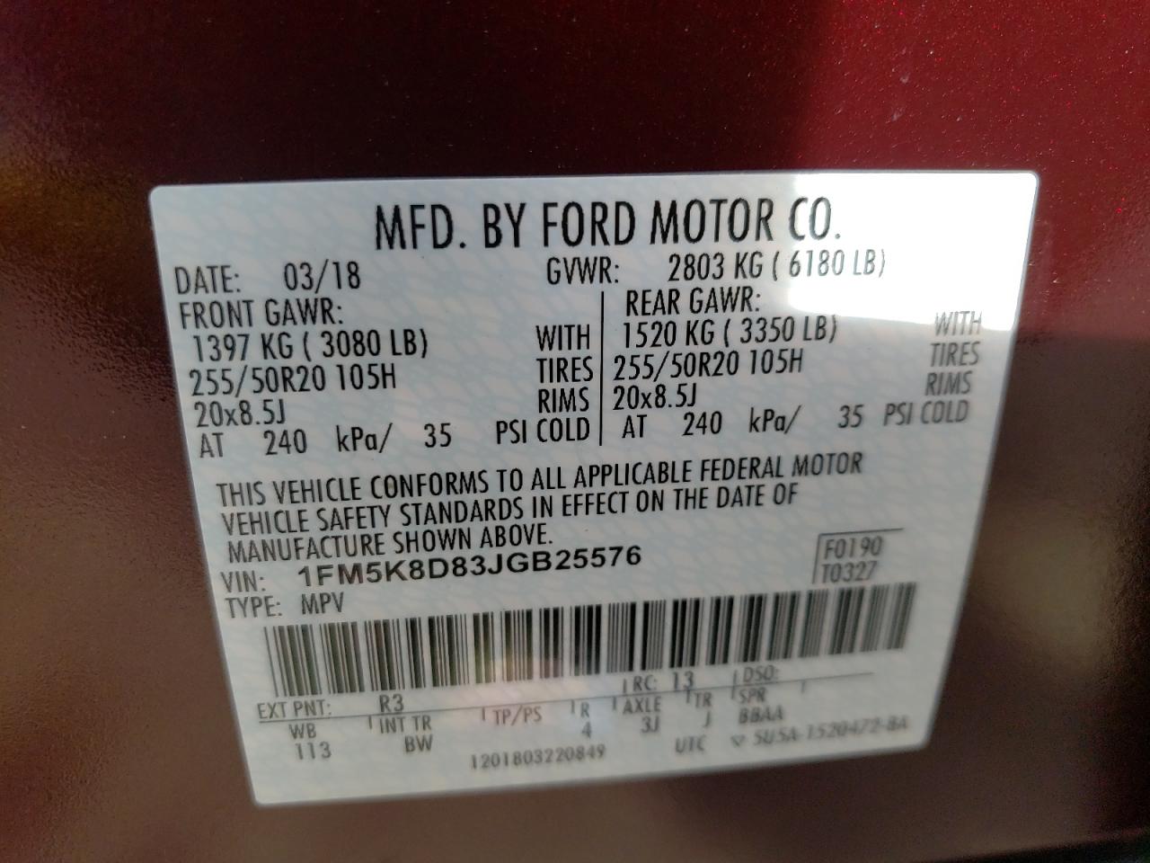 Photo 10 from auction – 2018 FORD EXPLORER X with VIN 1FM5K8D83JGB25576