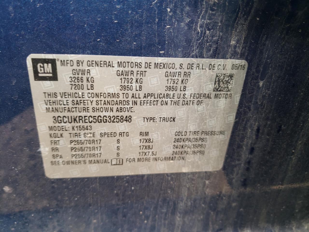 Photo 10 from auction – 2016 CHEVROLET SILVERADO with VIN 3GCUKREC5GG325848