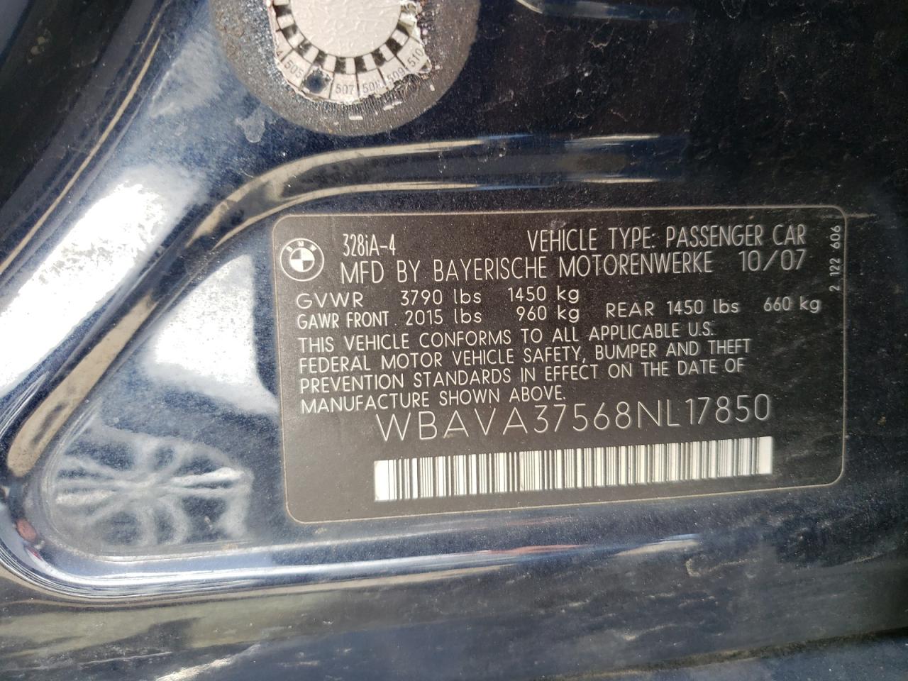 Photo 10 from auction – 2008 BMW 328 I with VIN WBAVA37568NL17850