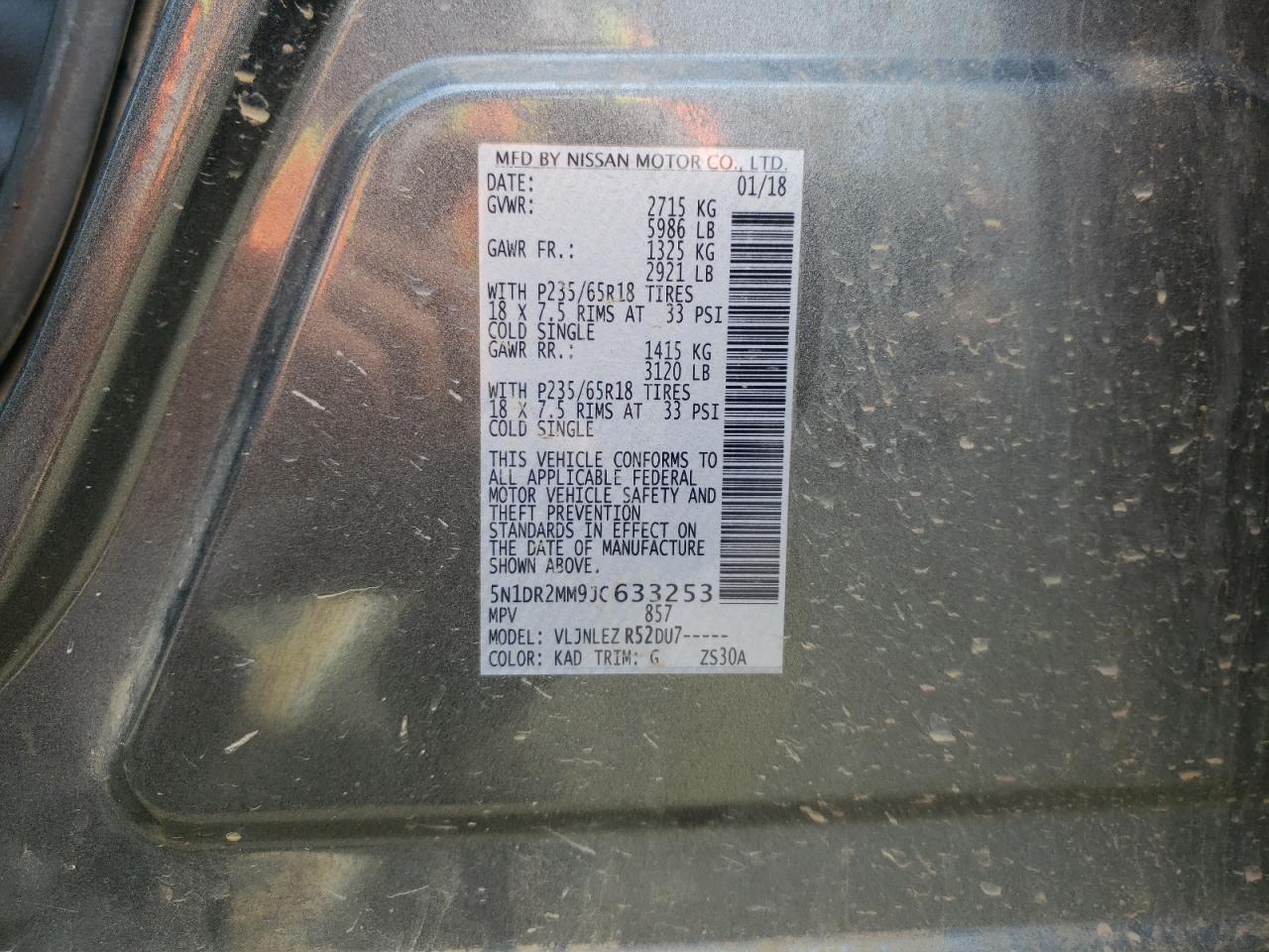 Photo 10 from auction – 2018 NISSAN PATHFINDER with VIN 5N1DR2MM9JC633253