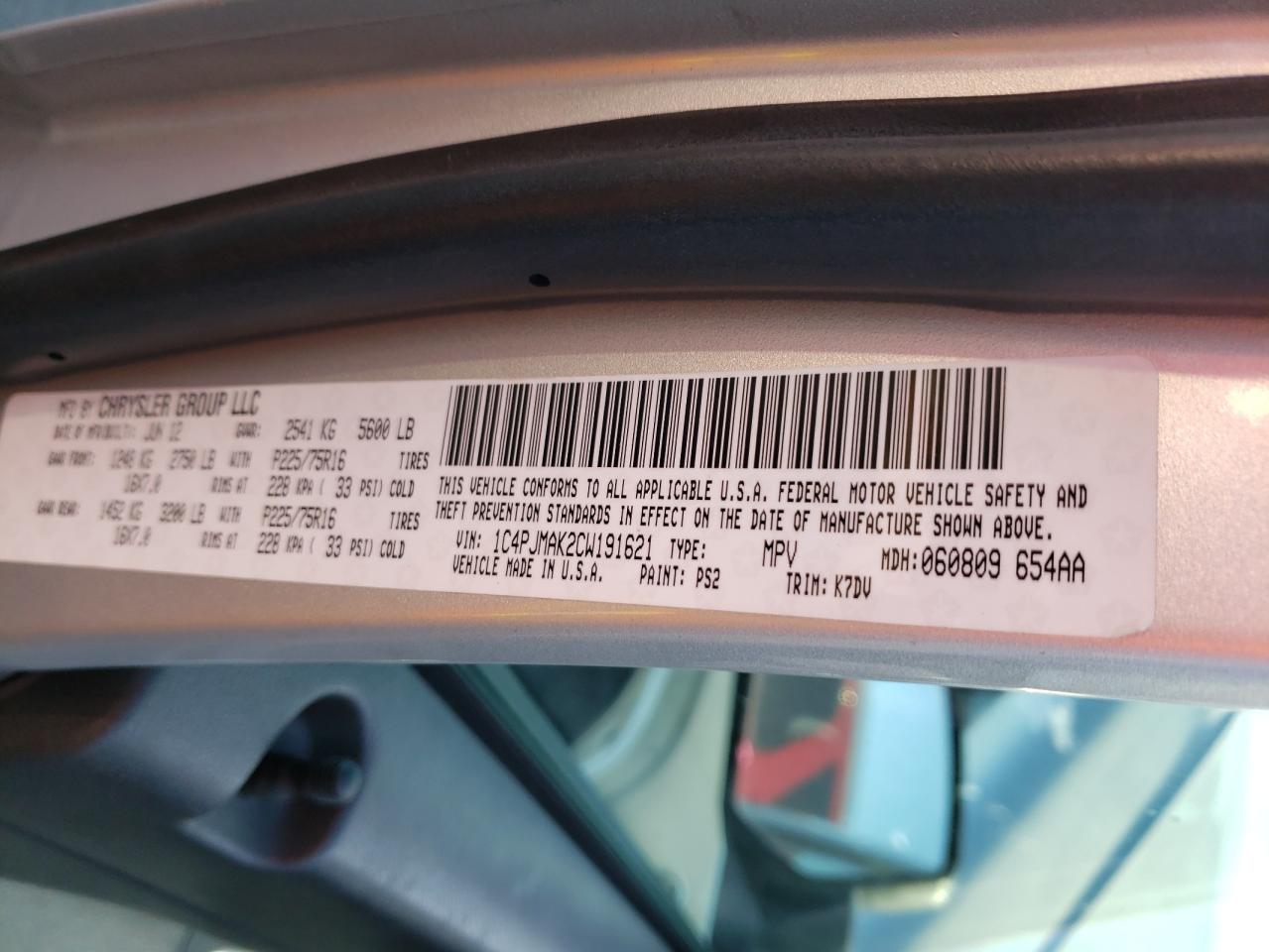 Photo 10 from auction – 2012 JEEP LIBERTY SP with VIN 1C4PJMAK2CW191621