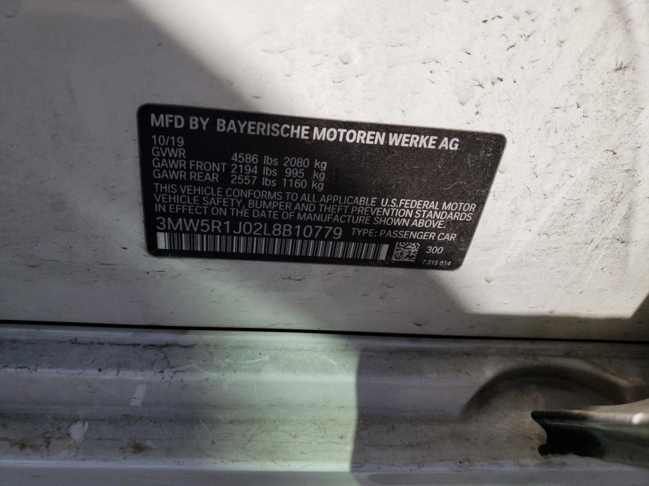 Photo 10 from auction – 2020 BMW 330I with VIN 3MW5R1J02L8B10779
