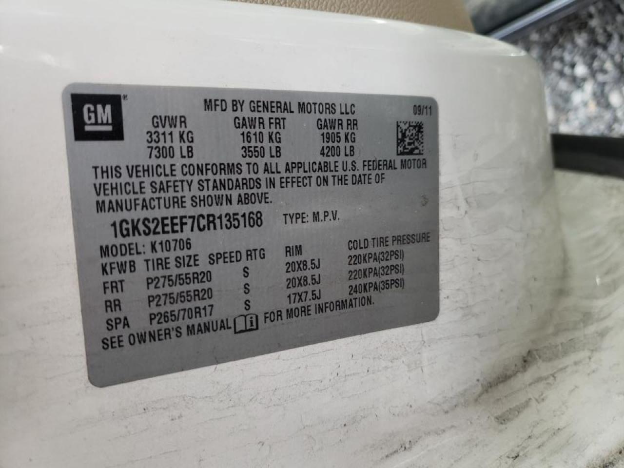 Photo 10 from auction – 2012 GMC YUKON DENA with VIN 1GKS2EEF7CR135168