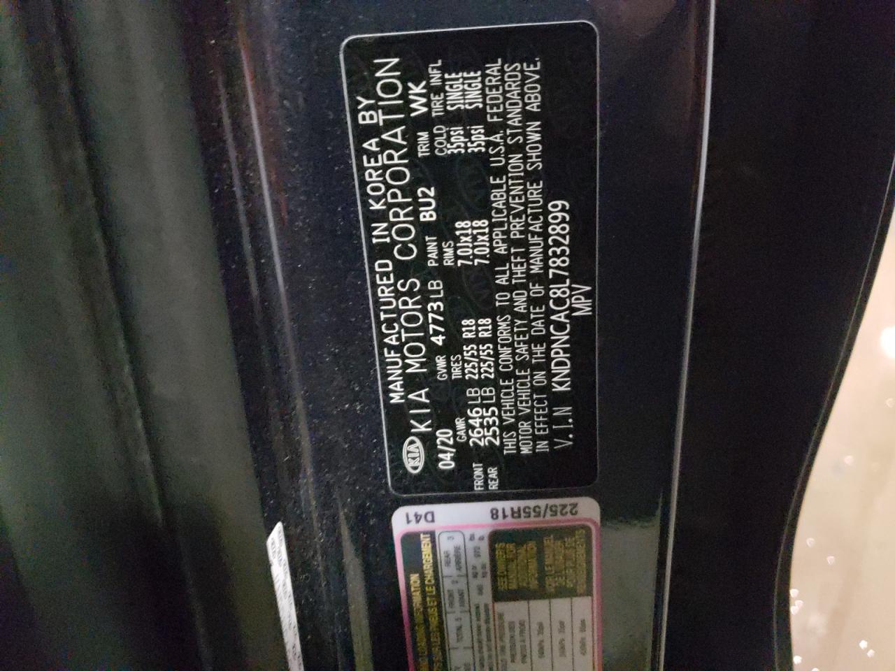 Photo 10 from auction – 2020 KIA SPORTAGE E with VIN KNDPNCAC8L7832899