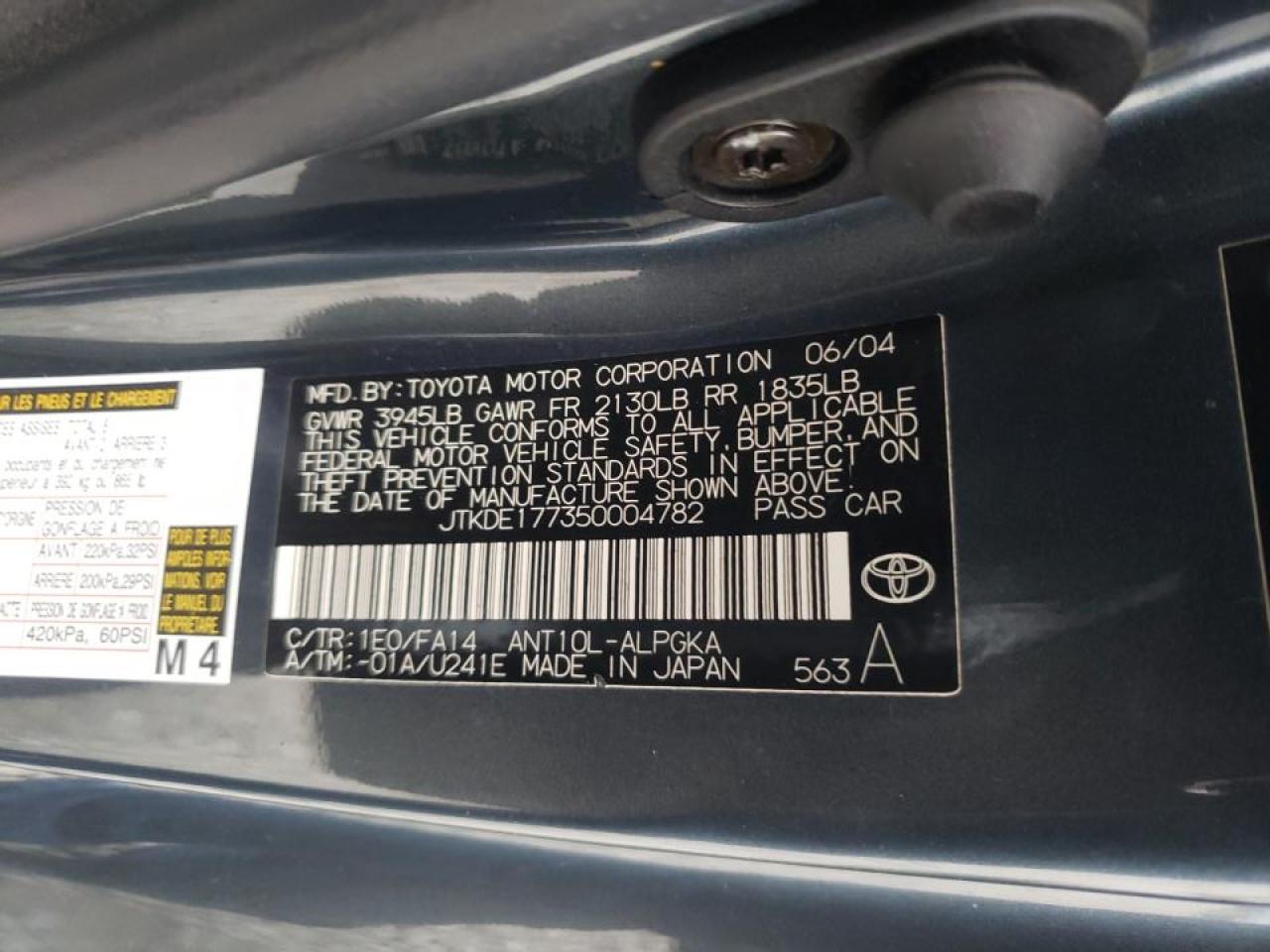 Photo 10 from auction – 2005 TOYOTA SCION TC with VIN JTKDE177350004782
