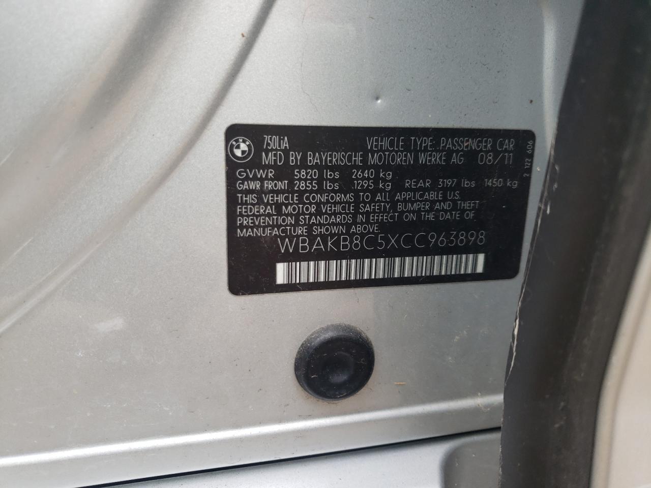 Zdjęcie 10 z aukcji – 2012 BMW 750 LI z VIN WBAKB8C5XCC963898