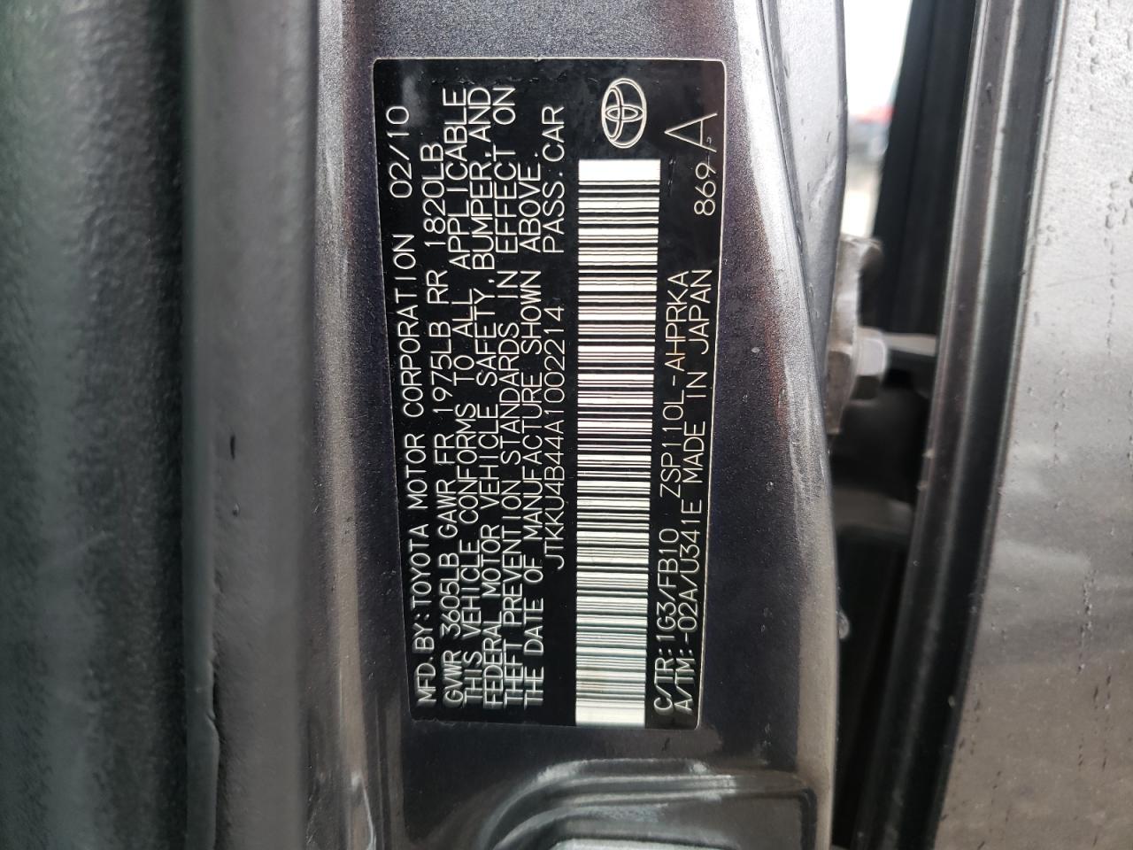 Photo 10 from auction – 2010 TOYOTA SCION XD with VIN JTKKU4B44A1002214