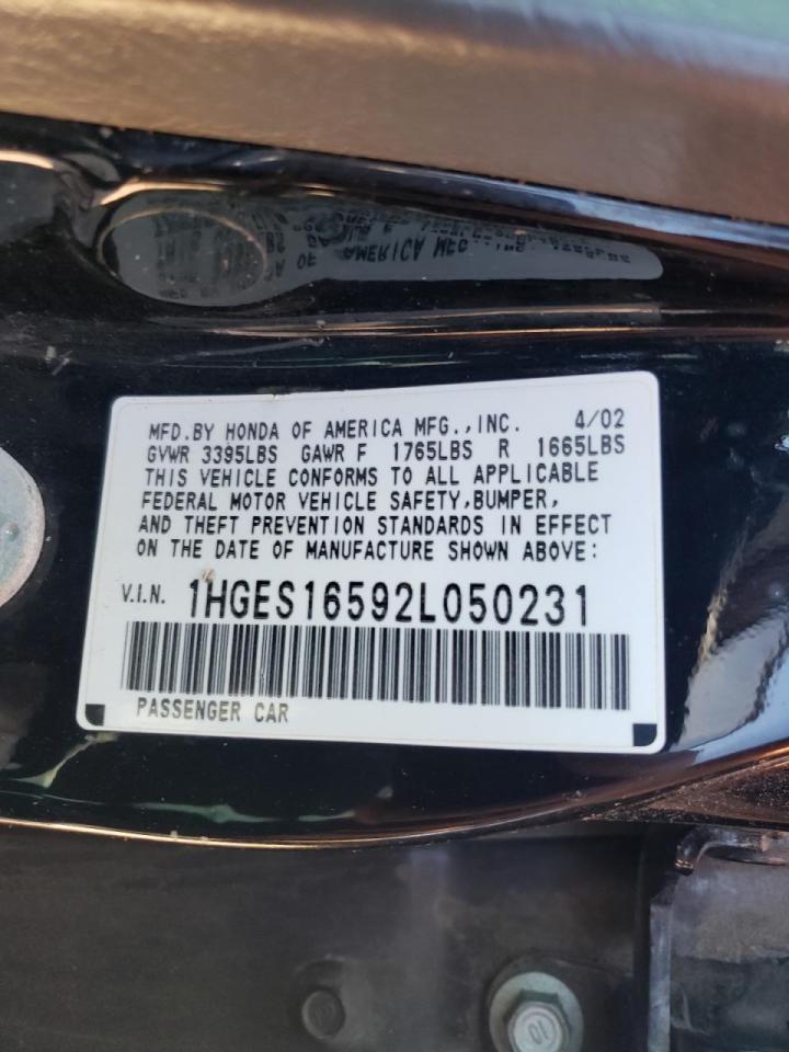 Photo 10 from auction – 2002 HONDA CIVIC LX with VIN 1HGES16592L050231