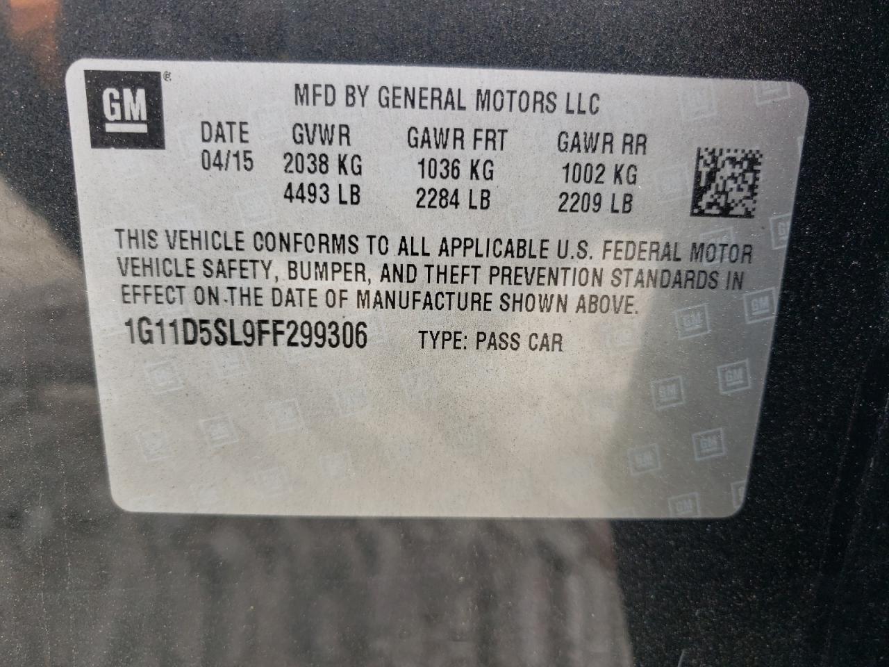 Photo 10 from auction – 2015 CHEVROLET MALIBU 2LT with VIN 1G11D5SL9FF299306