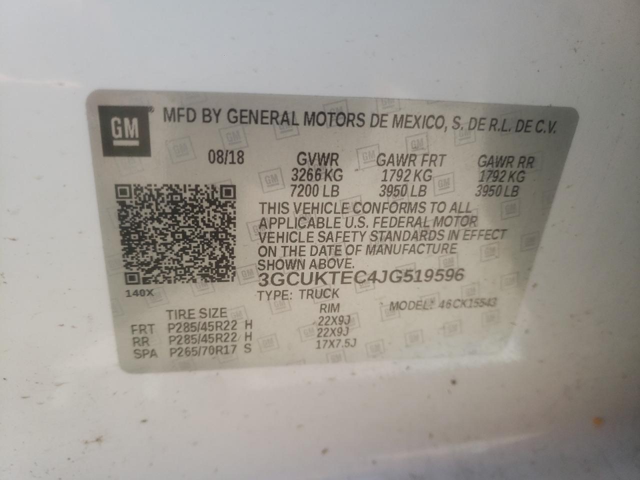 Photo 10 from auction – 2018 CHEVROLET SILVERADO with VIN 3GCUKTEC4JG519596
