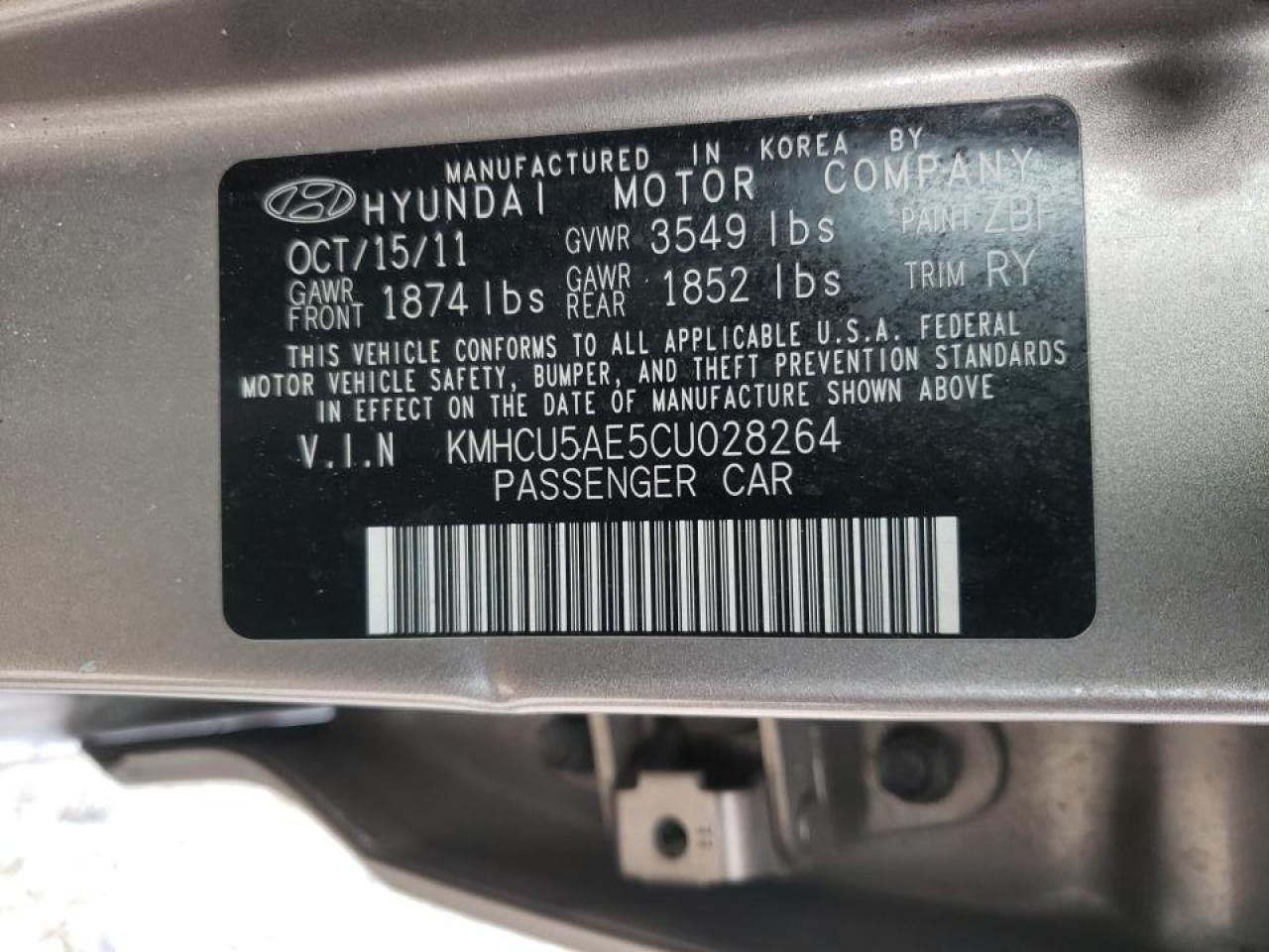 Photo 10 from auction – 2012 HYUNDAI ACCENT GLS with VIN KMHCU5AE5CU028264