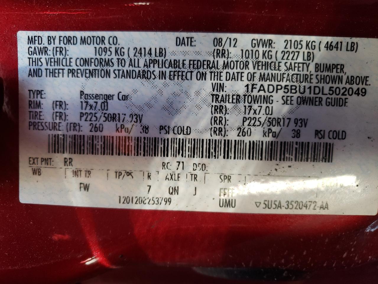 Photo 10 from auction – 2013 FORD C-MAX SEL with VIN 1FADP5BU1DL502049